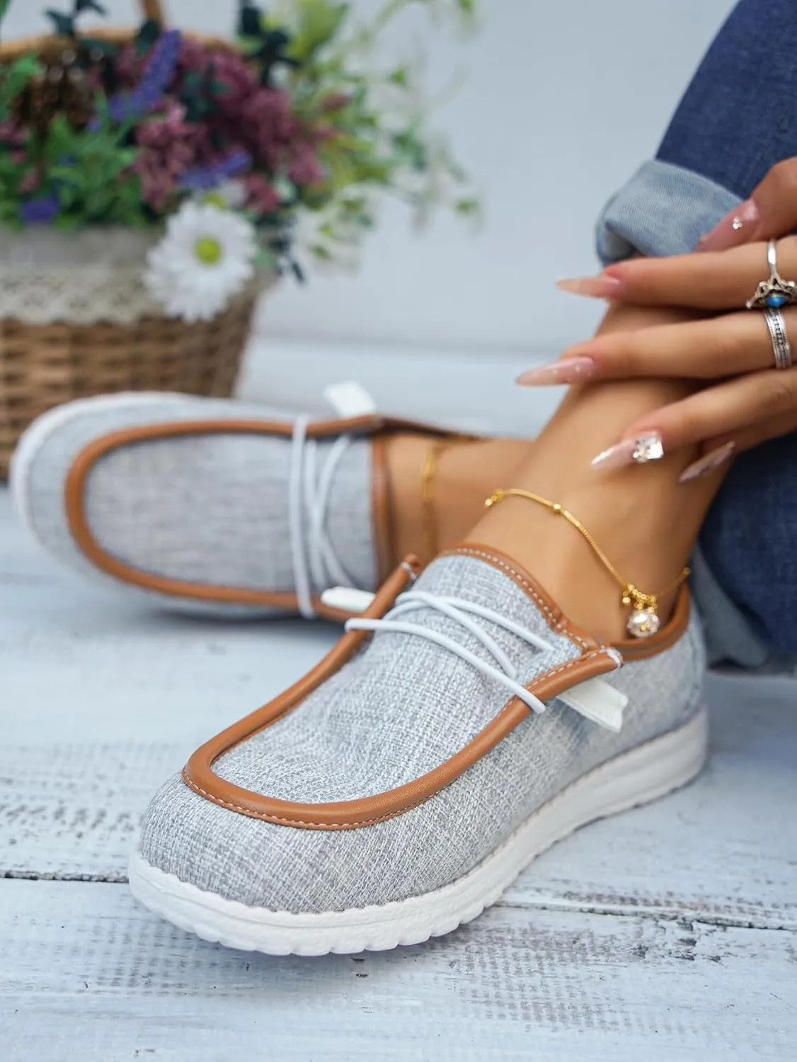 Unisex Lace-up Loafers Leather Trim Flats Low Top Walking Driving Shoes,Ultralight Boat Breathable Flexible Casual for Daily Wear