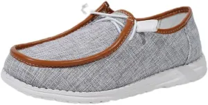 Unisex Lace-up Loafers Leather Trim Flats Low Top Walking Driving Shoes,Ultralight Boat Breathable Flexible Casual for Daily Wear