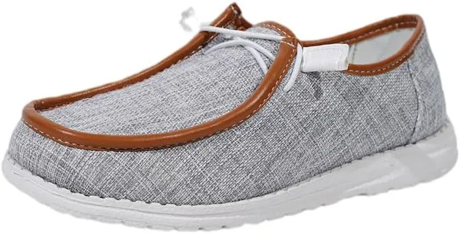 Unisex Lace-up Loafers Leather Trim Flats Low Top Walking Driving Shoes,Ultralight Boat Breathable Flexible Casual for Daily Wear