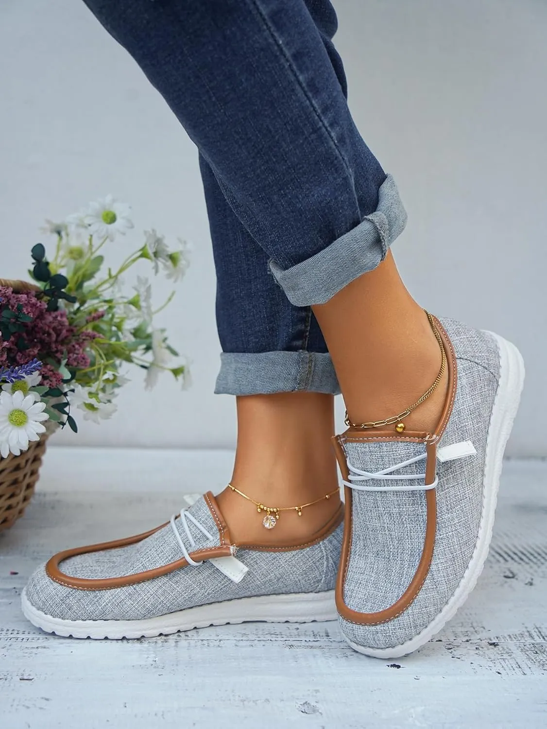 Unisex Lace-up Loafers Leather Trim Flats Low Top Walking Driving Shoes,Ultralight Boat Breathable Flexible Casual for Daily Wear