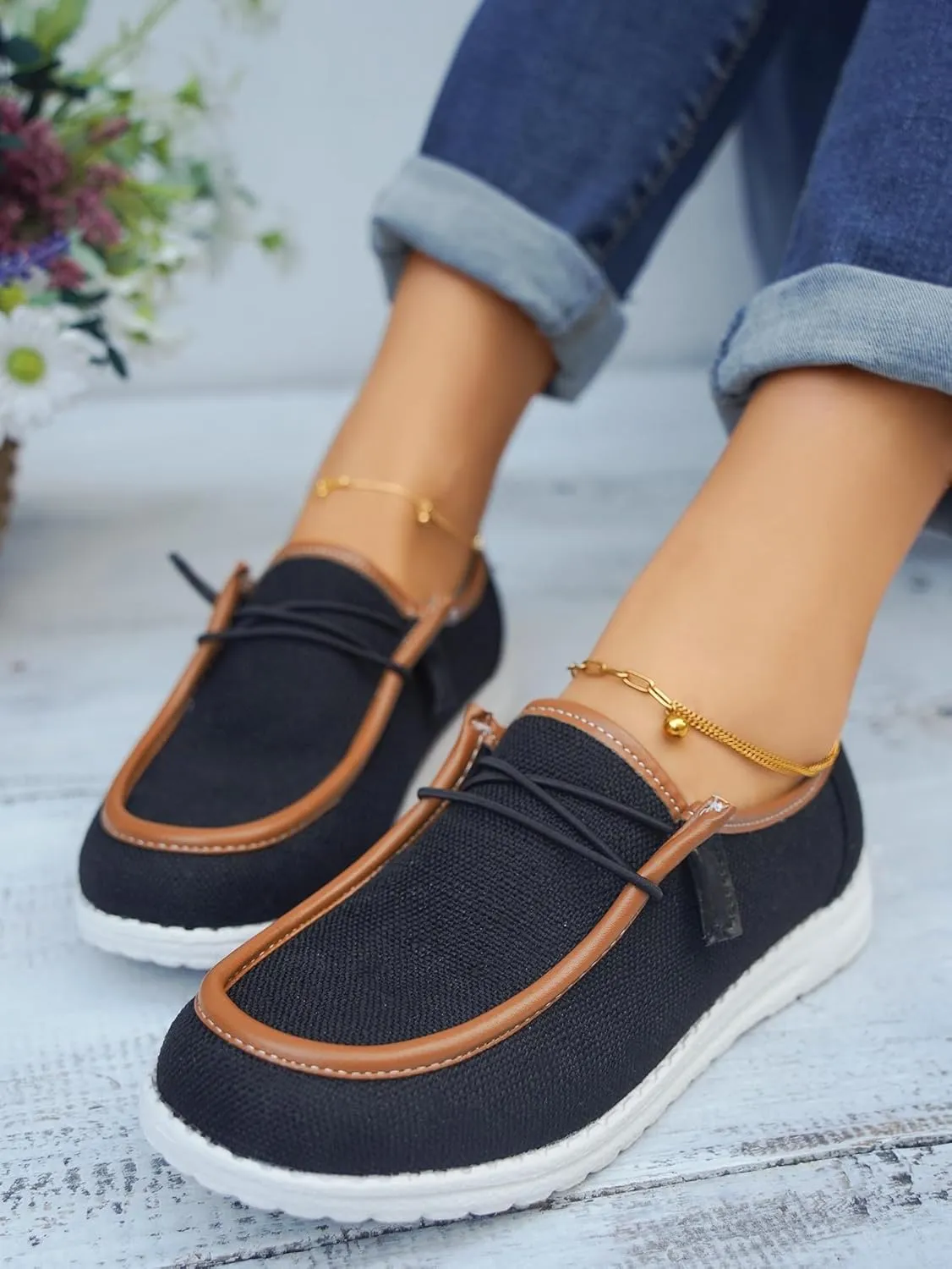 Unisex Lace-up Loafers Leather Trim Flats Low Top Walking Driving Shoes,Ultralight Boat Breathable Flexible Casual for Daily Wear
