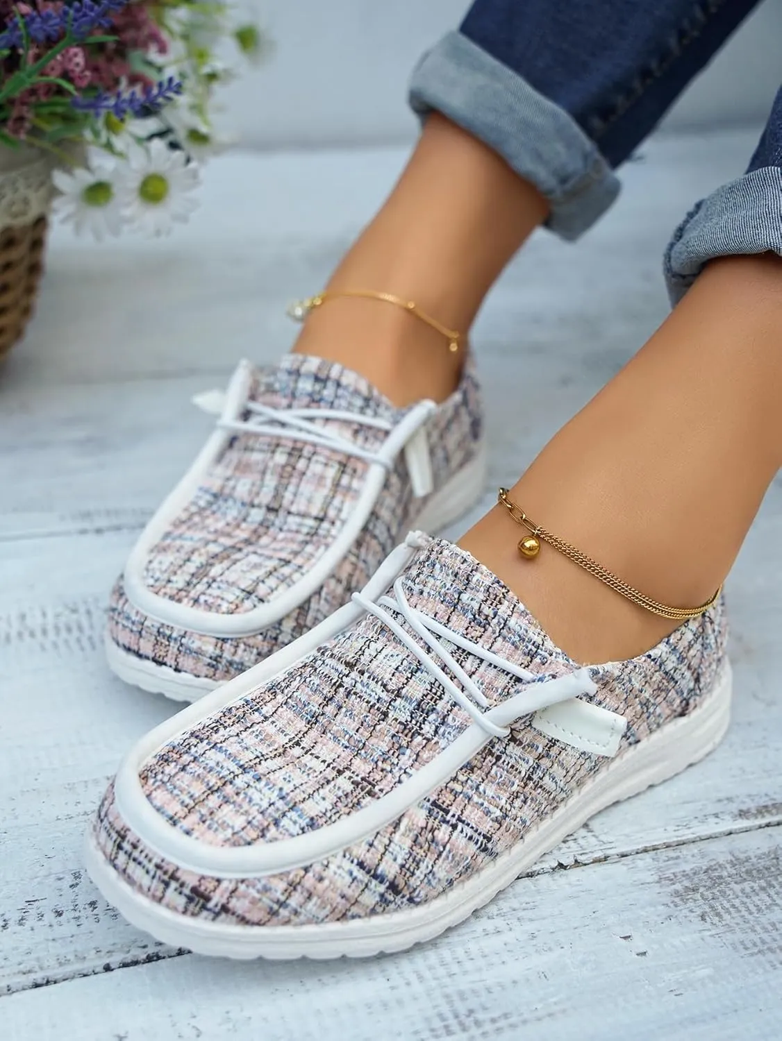 Unisex Lace-up Loafers Leather Trim Flats Low Top Walking Driving Shoes,Ultralight Boat Breathable Flexible Casual for Daily Wear