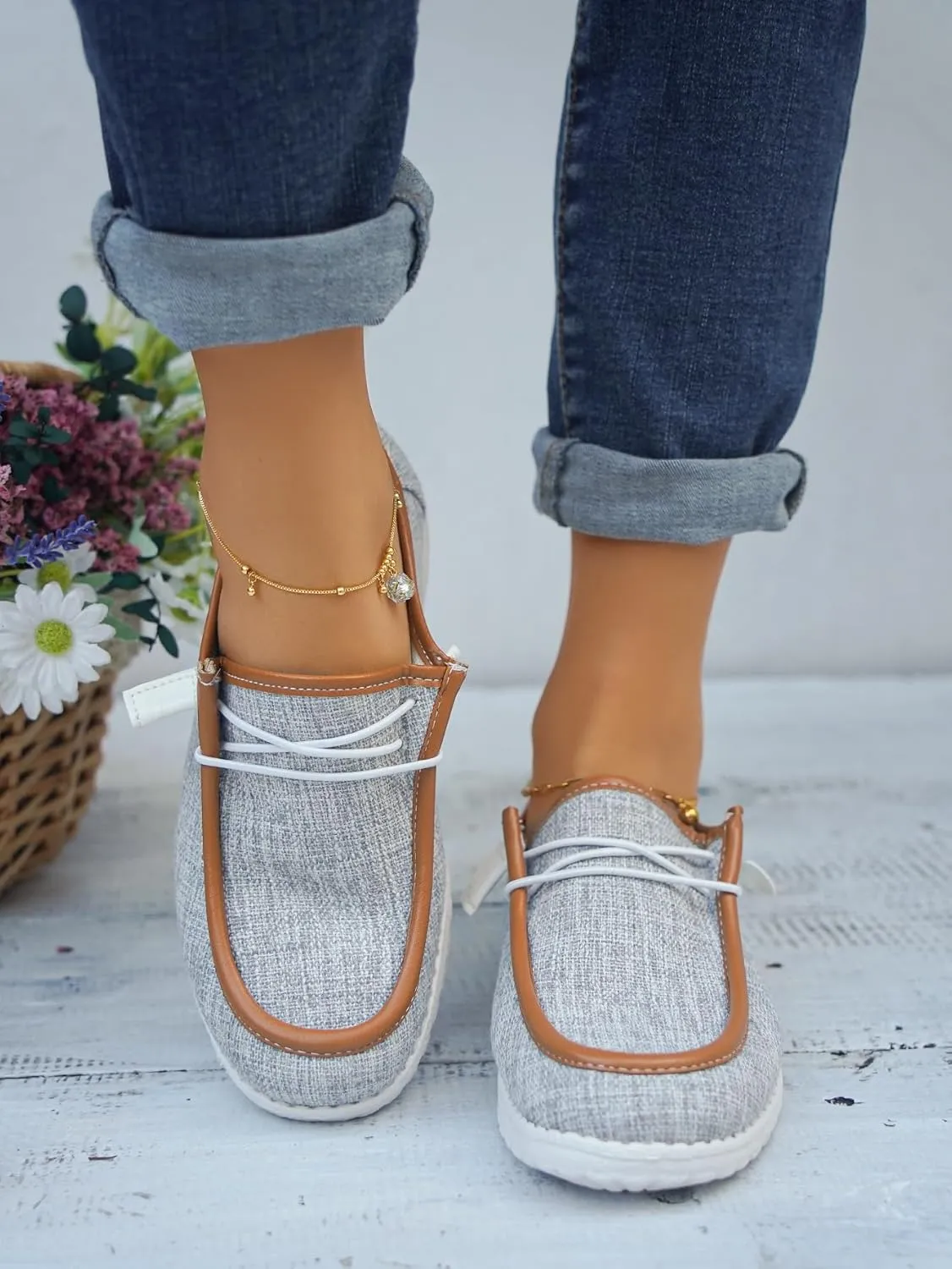 Unisex Lace-up Loafers Leather Trim Flats Low Top Walking Driving Shoes,Ultralight Boat Breathable Flexible Casual for Daily Wear