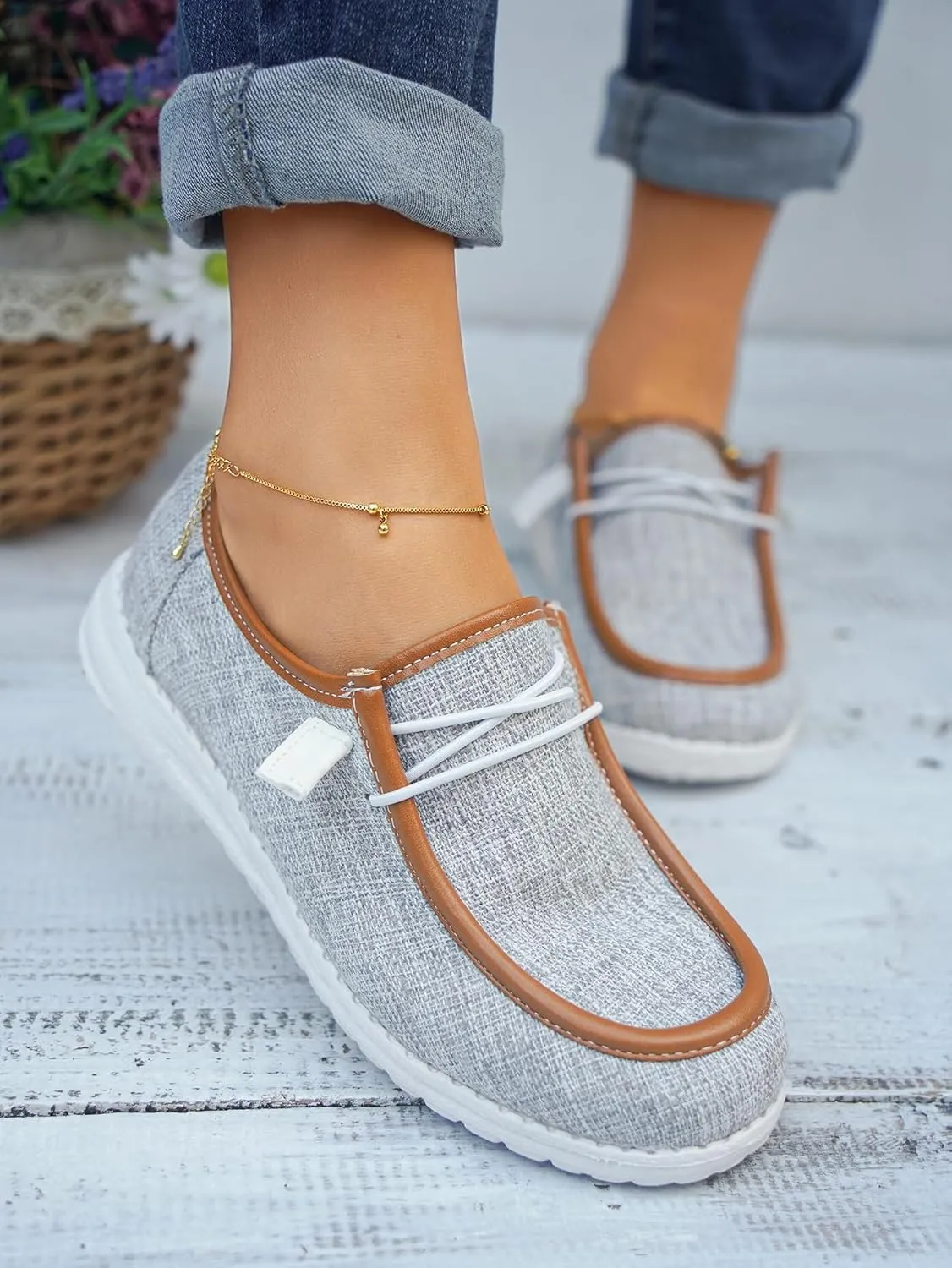 Unisex Lace-up Loafers Leather Trim Flats Low Top Walking Driving Shoes,Ultralight Boat Breathable Flexible Casual for Daily Wear