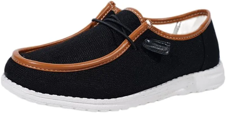 Unisex Lace-up Loafers Leather Trim Flats Low Top Walking Driving Shoes,Ultralight Boat Breathable Flexible Casual for Daily Wear