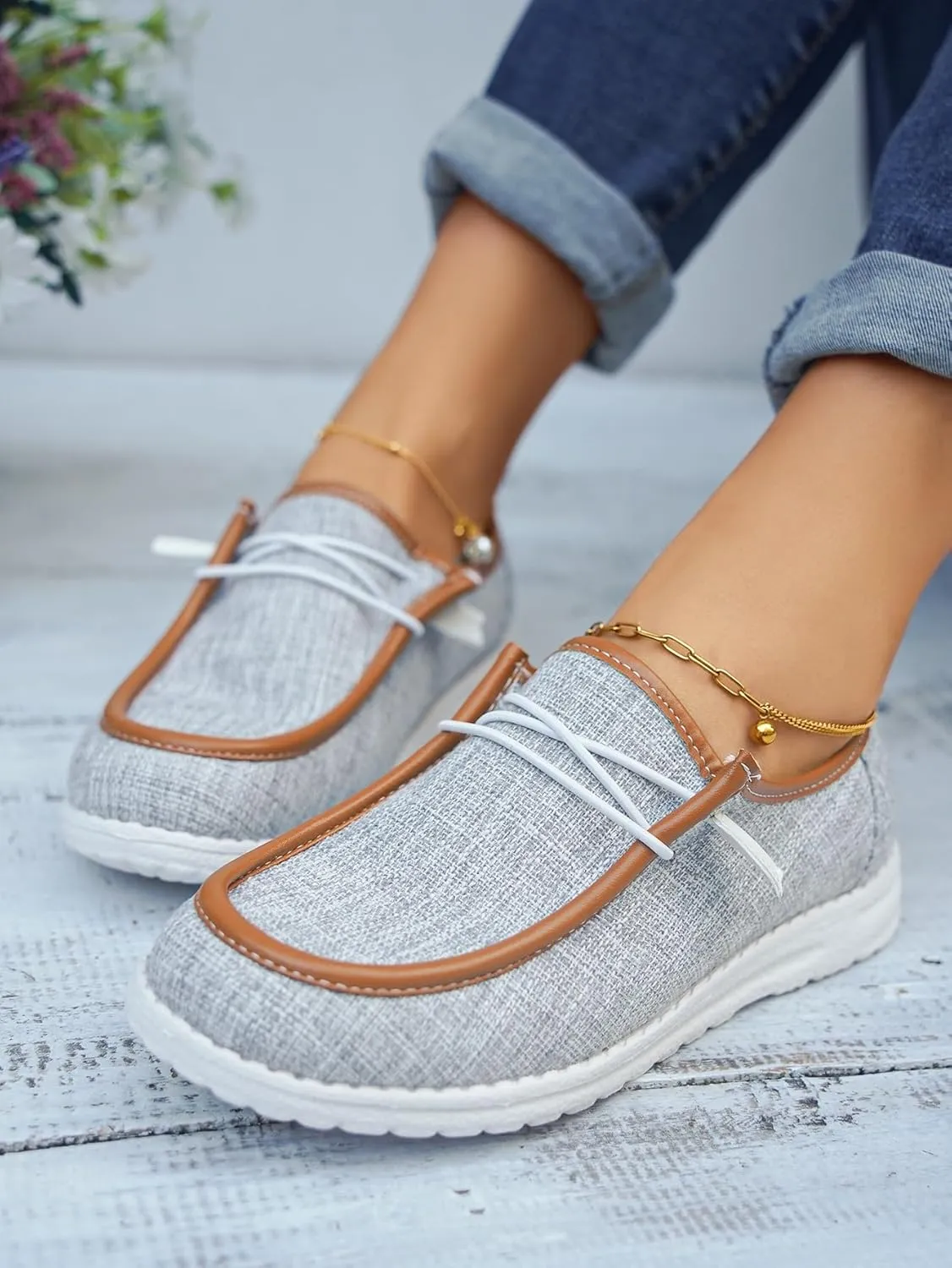 Unisex Lace-up Loafers Leather Trim Flats Low Top Walking Driving Shoes,Ultralight Boat Breathable Flexible Casual for Daily Wear