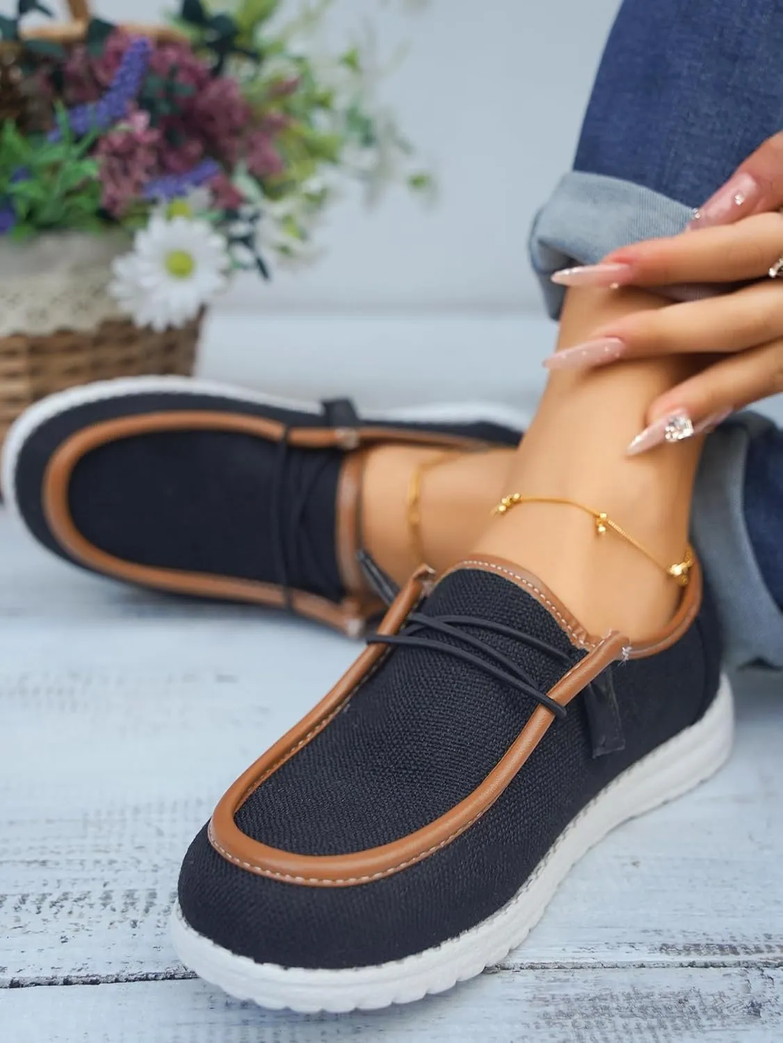 Unisex Lace-up Loafers Leather Trim Flats Low Top Walking Driving Shoes,Ultralight Boat Breathable Flexible Casual for Daily Wear