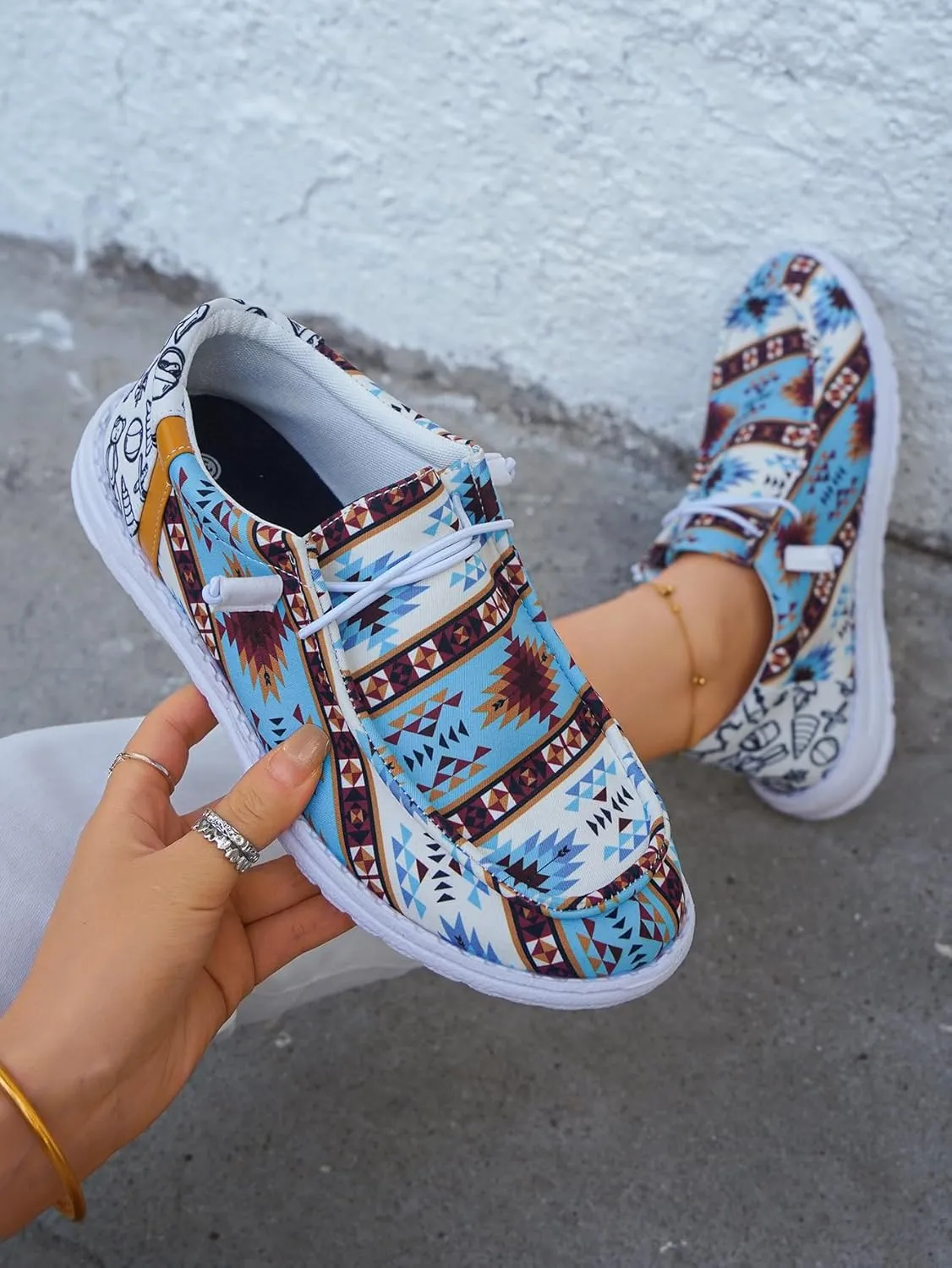 Unisex Lace-up Loafers Unique Pattern Print Canvas Slip-on Shoes Bohemian Fashion Low Top Walking Driving Shoes,Lightweight Boat Breathable Flexible Casual for Daily Wear