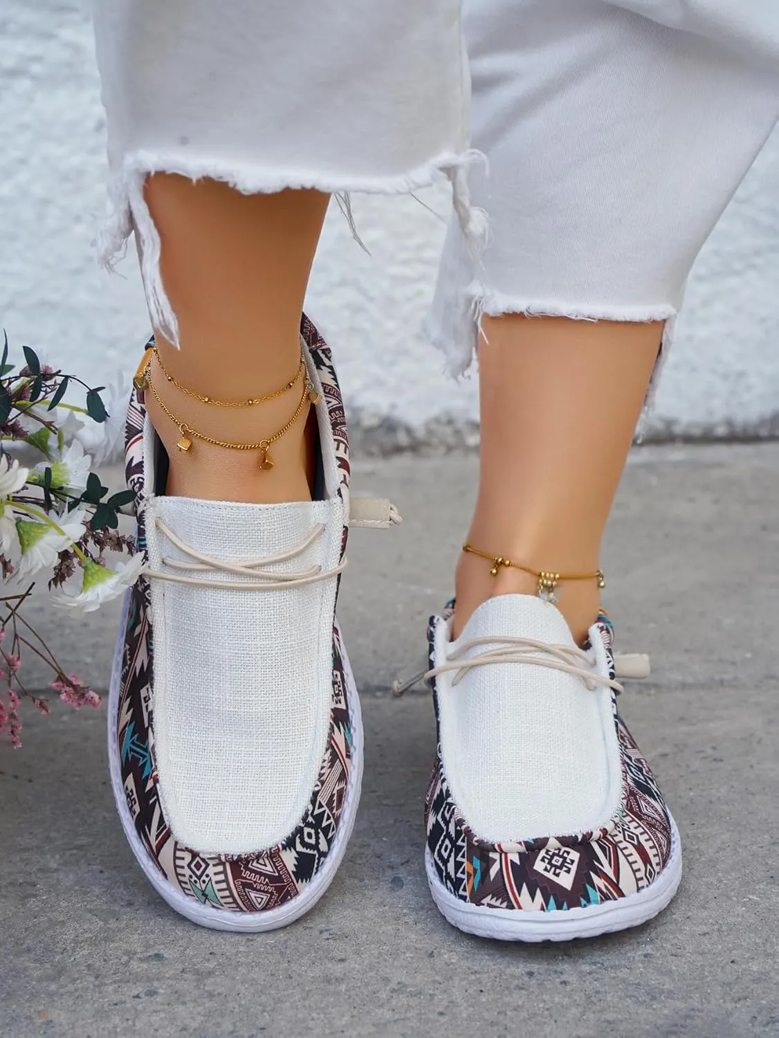 Unisex Lace-up Loafers Unique Pattern Print Canvas Slip-on Shoes Bohemian Fashion Low Top Walking Driving Shoes,Lightweight Boat Breathable Flexible Casual for Daily Wear