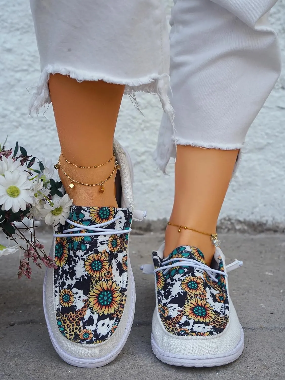 Unisex Lace-up Loafers Unique Pattern Print Canvas Slip-on Shoes Bohemian Fashion Low Top Walking Driving Shoes,Lightweight Boat Breathable Flexible Casual for Daily Wear
