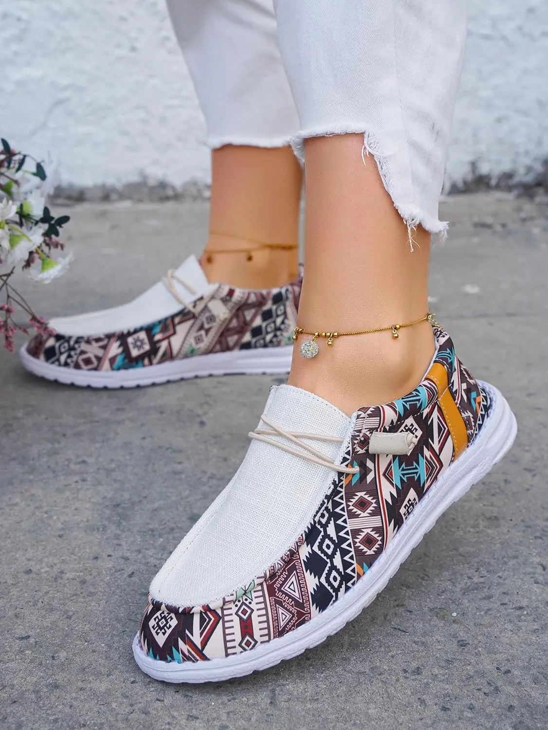 Unisex Lace-up Loafers Unique Pattern Print Canvas Slip-on Shoes Bohemian Fashion Low Top Walking Driving Shoes,Lightweight Boat Breathable Flexible Casual for Daily Wear