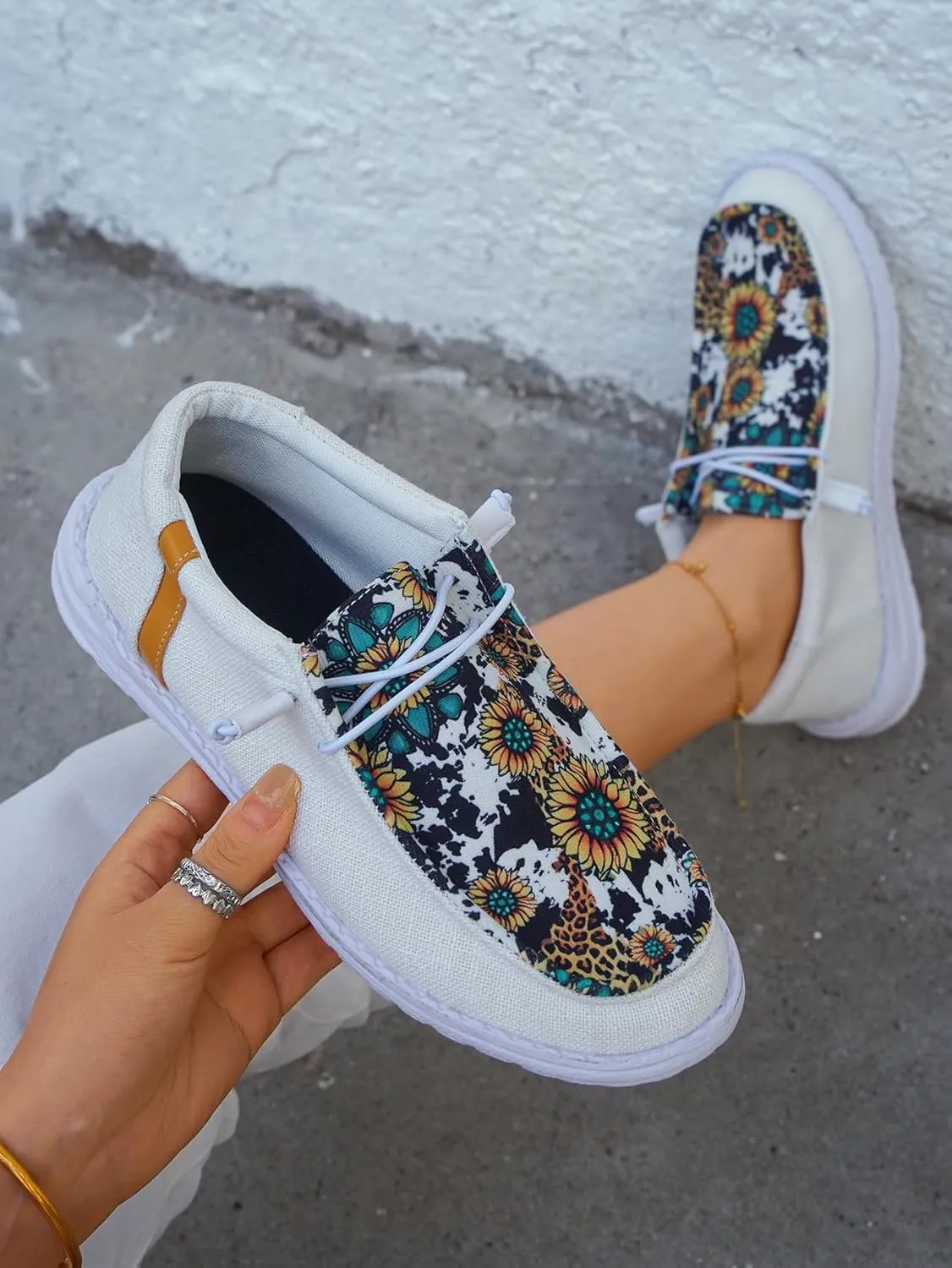 Unisex Lace-up Loafers Unique Pattern Print Canvas Slip-on Shoes Bohemian Fashion Low Top Walking Driving Shoes,Lightweight Boat Breathable Flexible Casual for Daily Wear