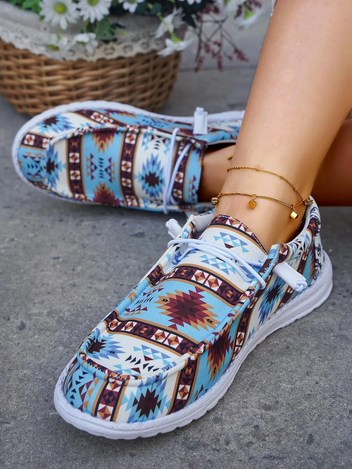Unisex Lace-up Loafers Unique Pattern Print Canvas Slip-on Shoes Bohemian Fashion Low Top Walking Driving Shoes,Lightweight Boat Breathable Flexible Casual for Daily Wear