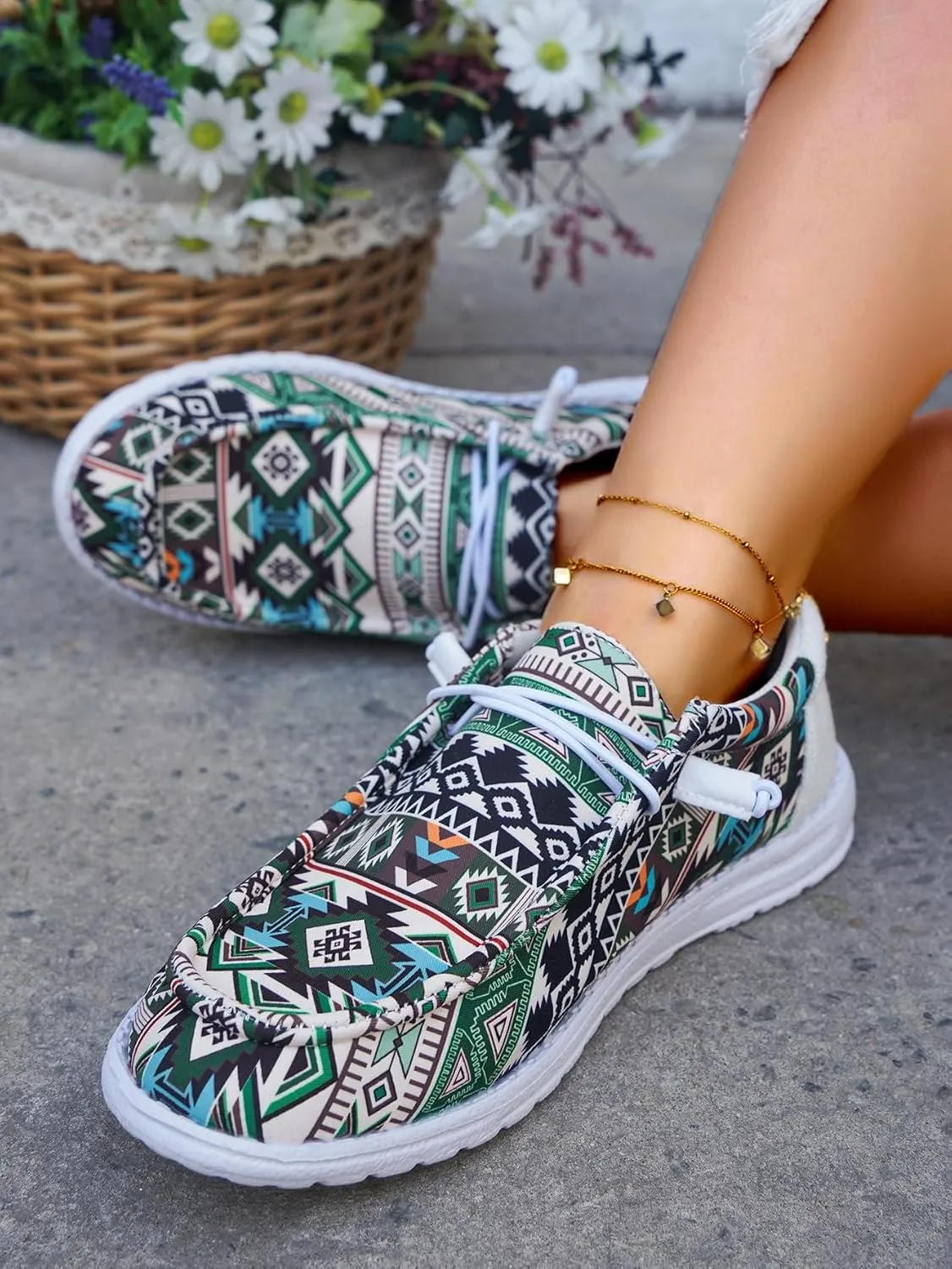 Unisex Lace-up Loafers Unique Pattern Print Canvas Slip-on Shoes Bohemian Fashion Low Top Walking Driving Shoes,Lightweight Boat Breathable Flexible Casual for Daily Wear