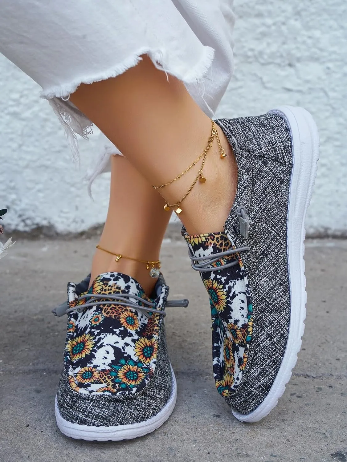 Unisex Lace-up Loafers Unique Pattern Print Canvas Slip-on Shoes Bohemian Fashion Low Top Walking Driving Shoes,Lightweight Boat Breathable Flexible Casual for Daily Wear