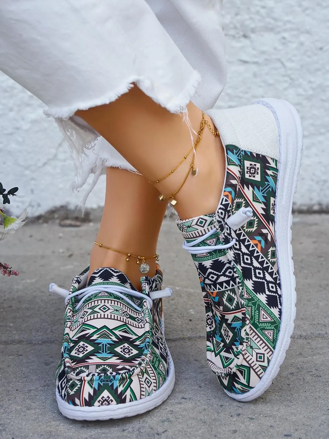 Unisex Lace-up Loafers Unique Pattern Print Canvas Slip-on Shoes Bohemian Fashion Low Top Walking Driving Shoes,Lightweight Boat Breathable Flexible Casual for Daily Wear