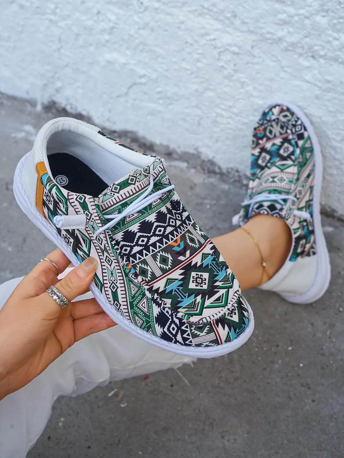 Unisex Lace-up Loafers Unique Pattern Print Canvas Slip-on Shoes Bohemian Fashion Low Top Walking Driving Shoes,Lightweight Boat Breathable Flexible Casual for Daily Wear