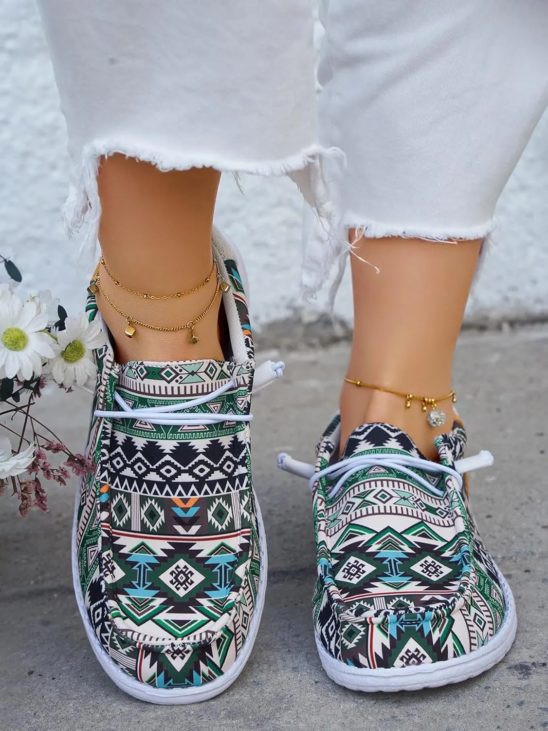 Unisex Lace-up Loafers Unique Pattern Print Canvas Slip-on Shoes Bohemian Fashion Low Top Walking Driving Shoes,Lightweight Boat Breathable Flexible Casual for Daily Wear