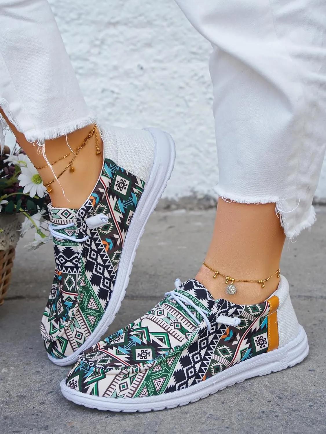 Unisex Lace-up Loafers Unique Pattern Print Canvas Slip-on Shoes Bohemian Fashion Low Top Walking Driving Shoes,Lightweight Boat Breathable Flexible Casual for Daily Wear