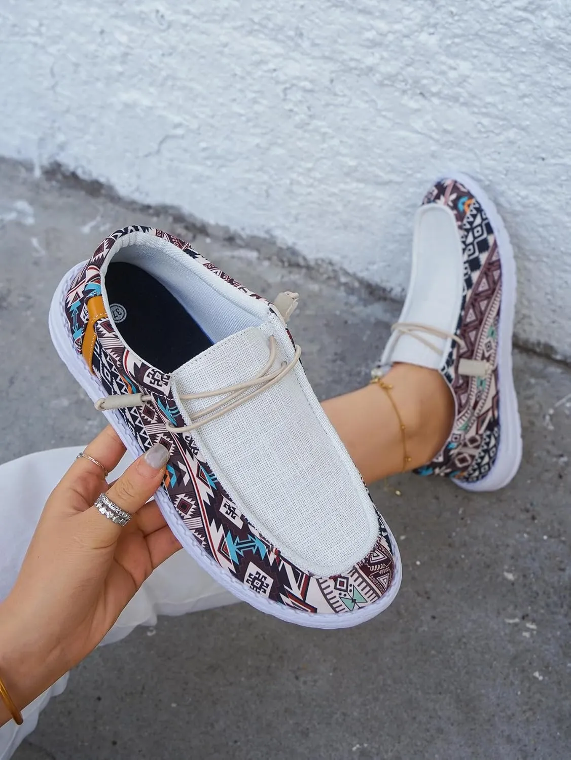 Unisex Lace-up Loafers Unique Pattern Print Canvas Slip-on Shoes Bohemian Fashion Low Top Walking Driving Shoes,Lightweight Boat Breathable Flexible Casual for Daily Wear