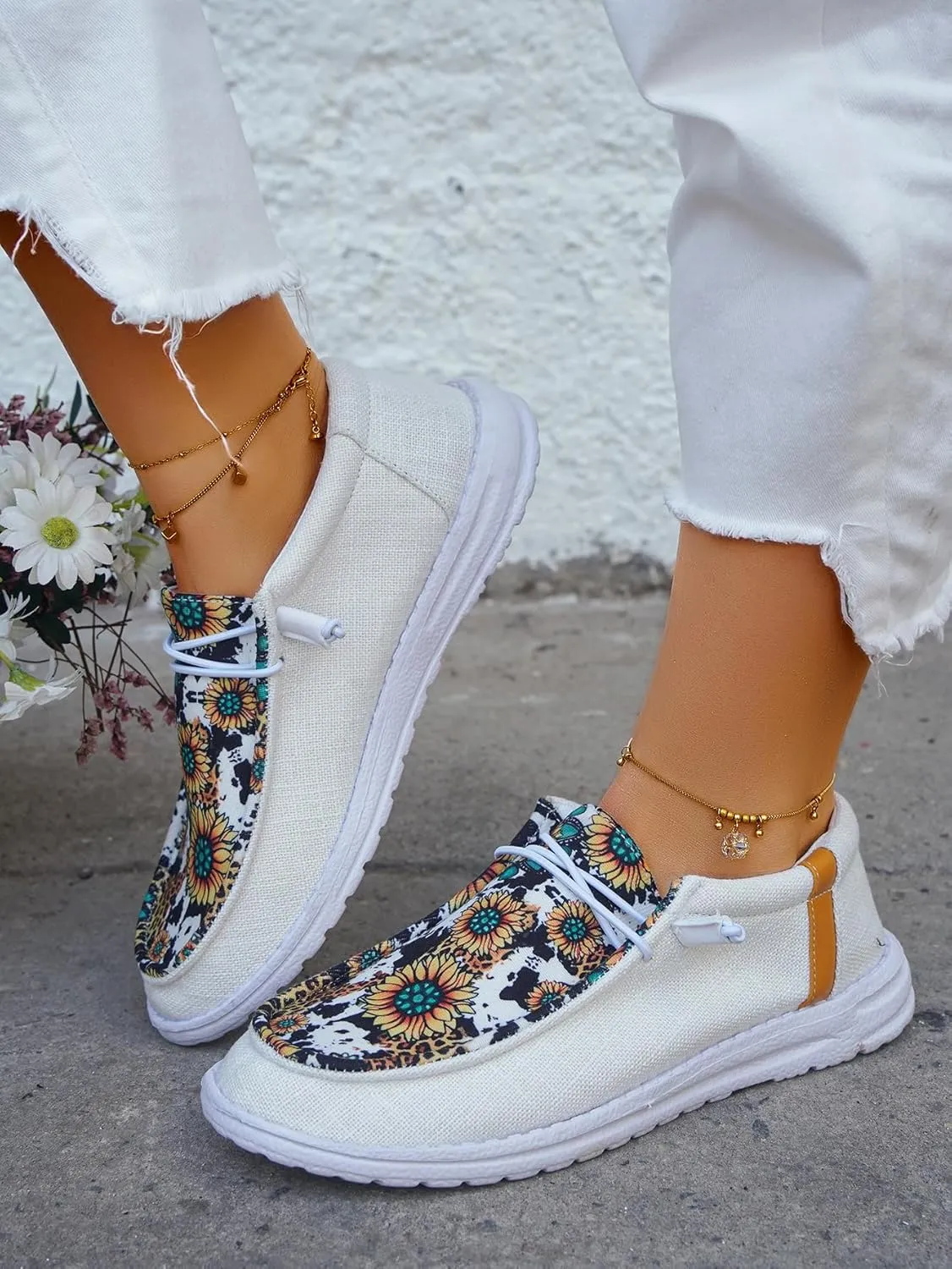Unisex Lace-up Loafers Unique Pattern Print Canvas Slip-on Shoes Bohemian Fashion Low Top Walking Driving Shoes,Lightweight Boat Breathable Flexible Casual for Daily Wear