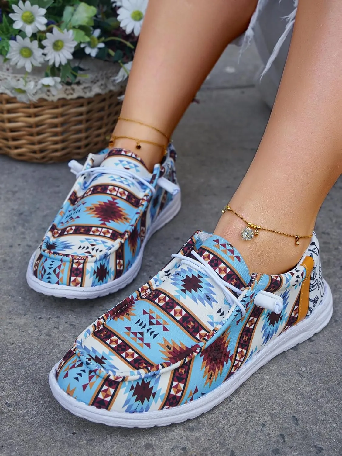 Unisex Lace-up Loafers Unique Pattern Print Canvas Slip-on Shoes Bohemian Fashion Low Top Walking Driving Shoes,Lightweight Boat Breathable Flexible Casual for Daily Wear