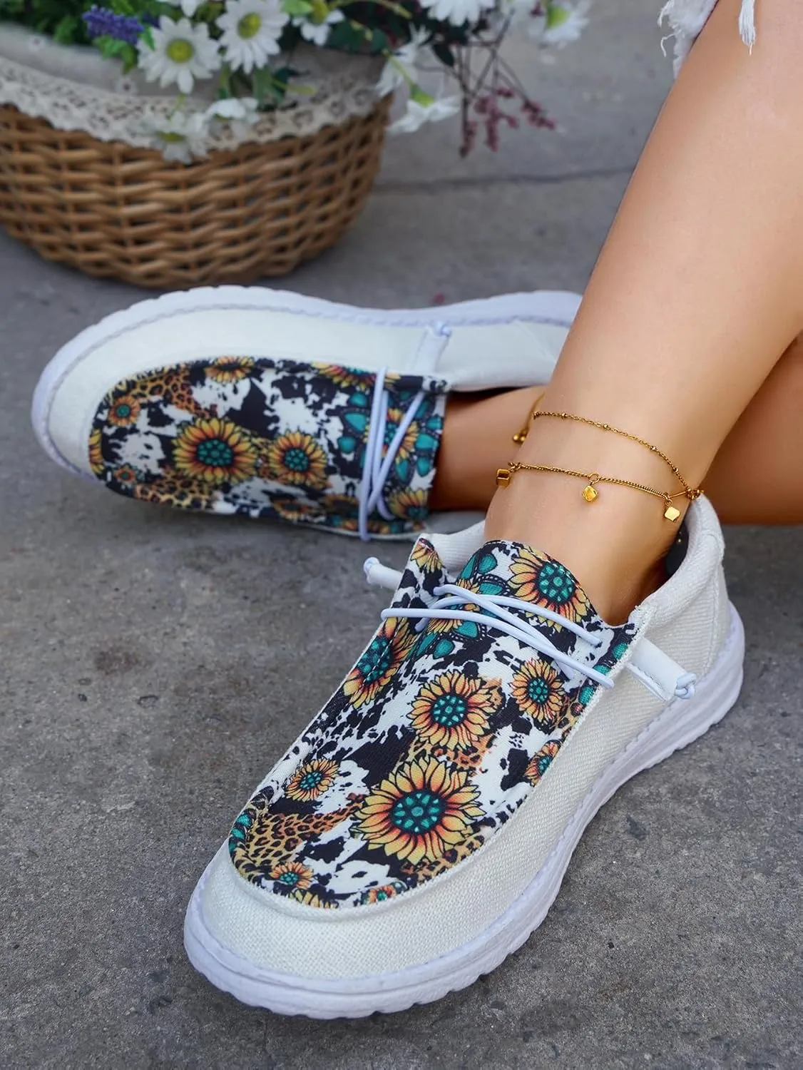 Unisex Lace-up Loafers Unique Pattern Print Canvas Slip-on Shoes Bohemian Fashion Low Top Walking Driving Shoes,Lightweight Boat Breathable Flexible Casual for Daily Wear