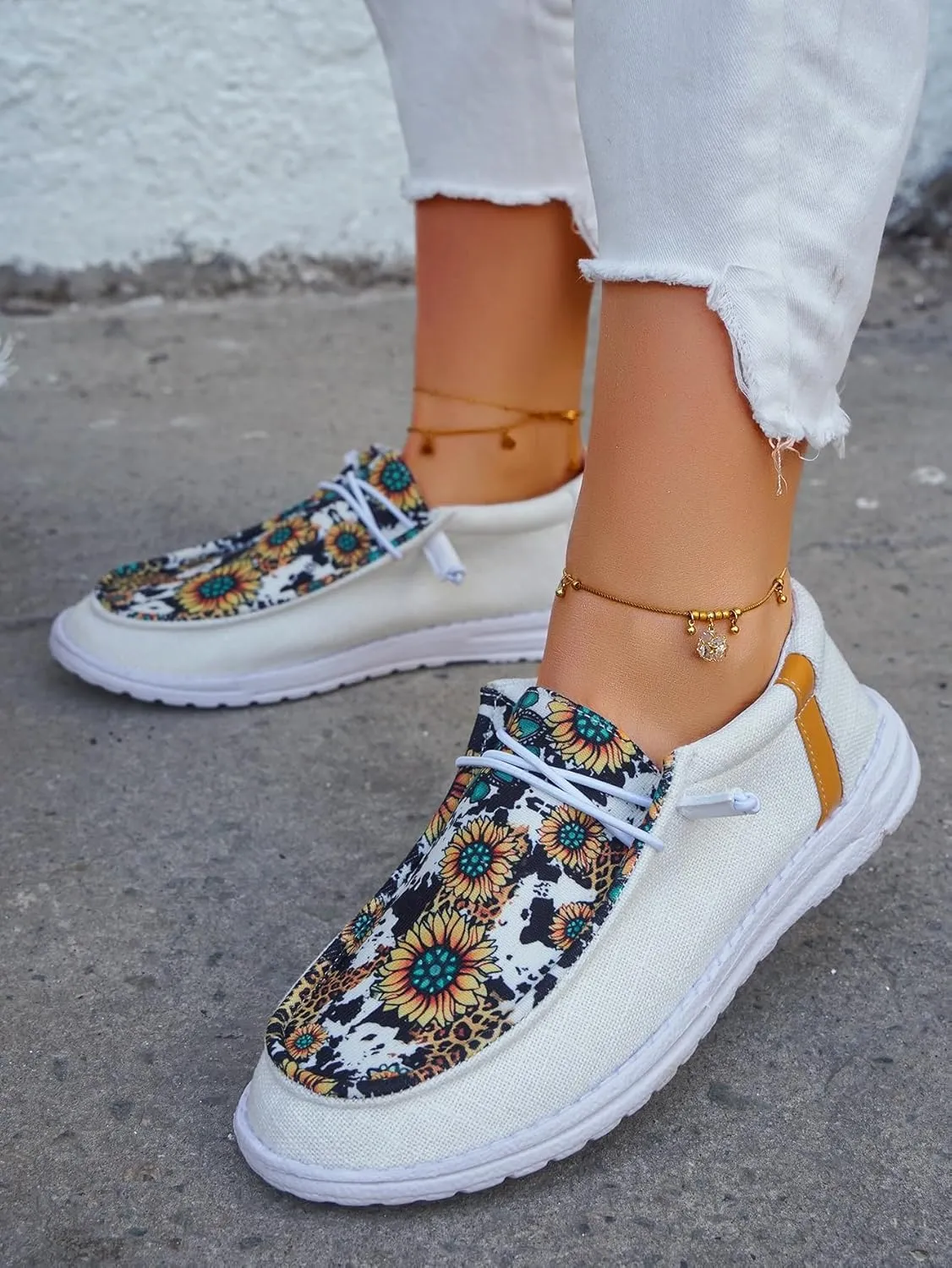 Unisex Lace-up Loafers Unique Pattern Print Canvas Slip-on Shoes Bohemian Fashion Low Top Walking Driving Shoes,Lightweight Boat Breathable Flexible Casual for Daily Wear