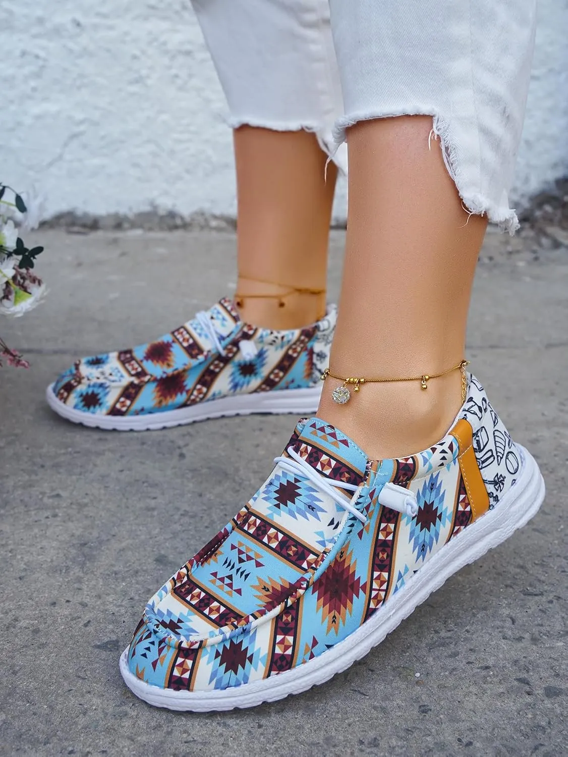 Unisex Lace-up Loafers Unique Pattern Print Canvas Slip-on Shoes Bohemian Fashion Low Top Walking Driving Shoes,Lightweight Boat Breathable Flexible Casual for Daily Wear