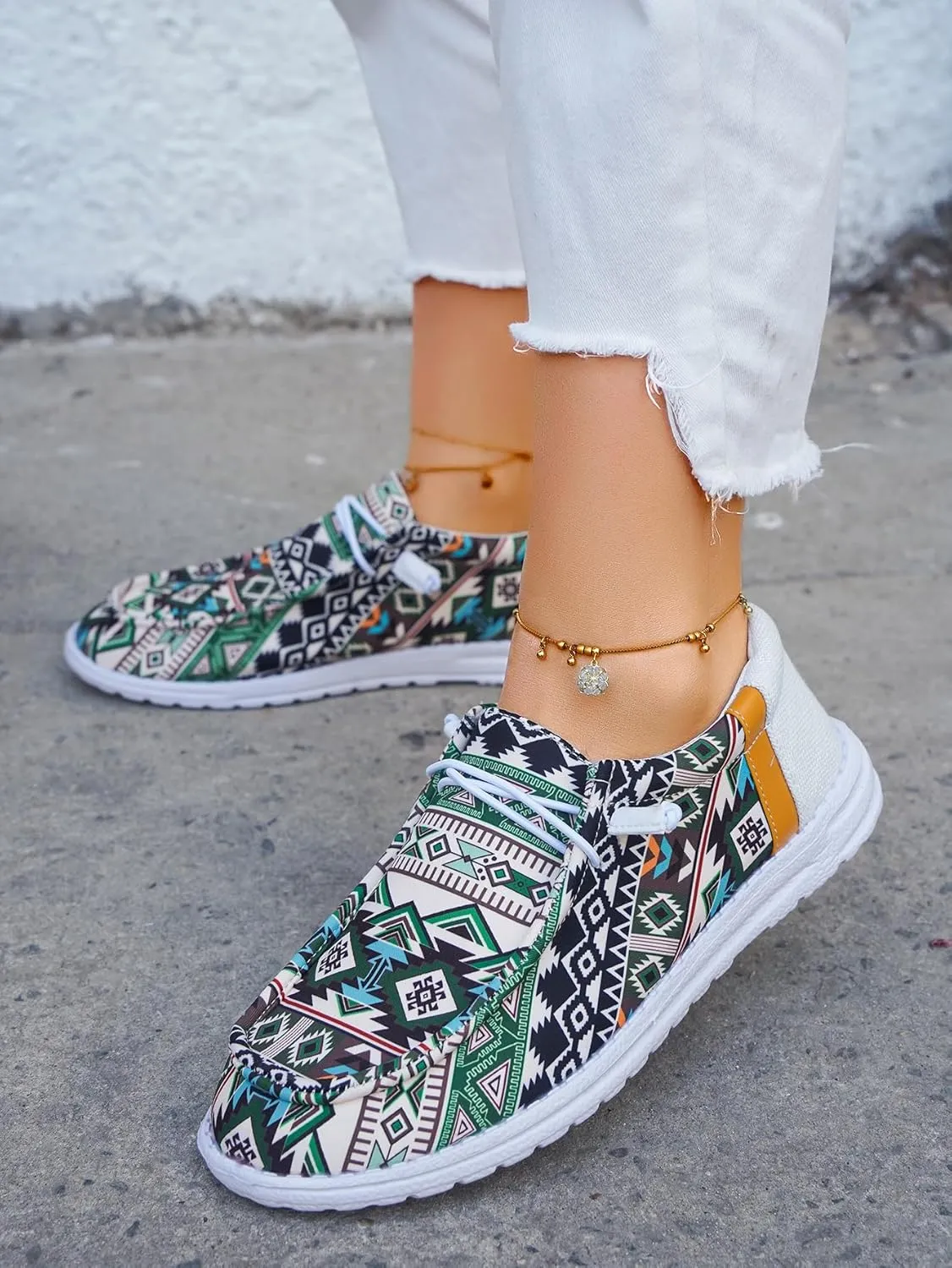 Unisex Lace-up Loafers Unique Pattern Print Canvas Slip-on Shoes Bohemian Fashion Low Top Walking Driving Shoes,Lightweight Boat Breathable Flexible Casual for Daily Wear