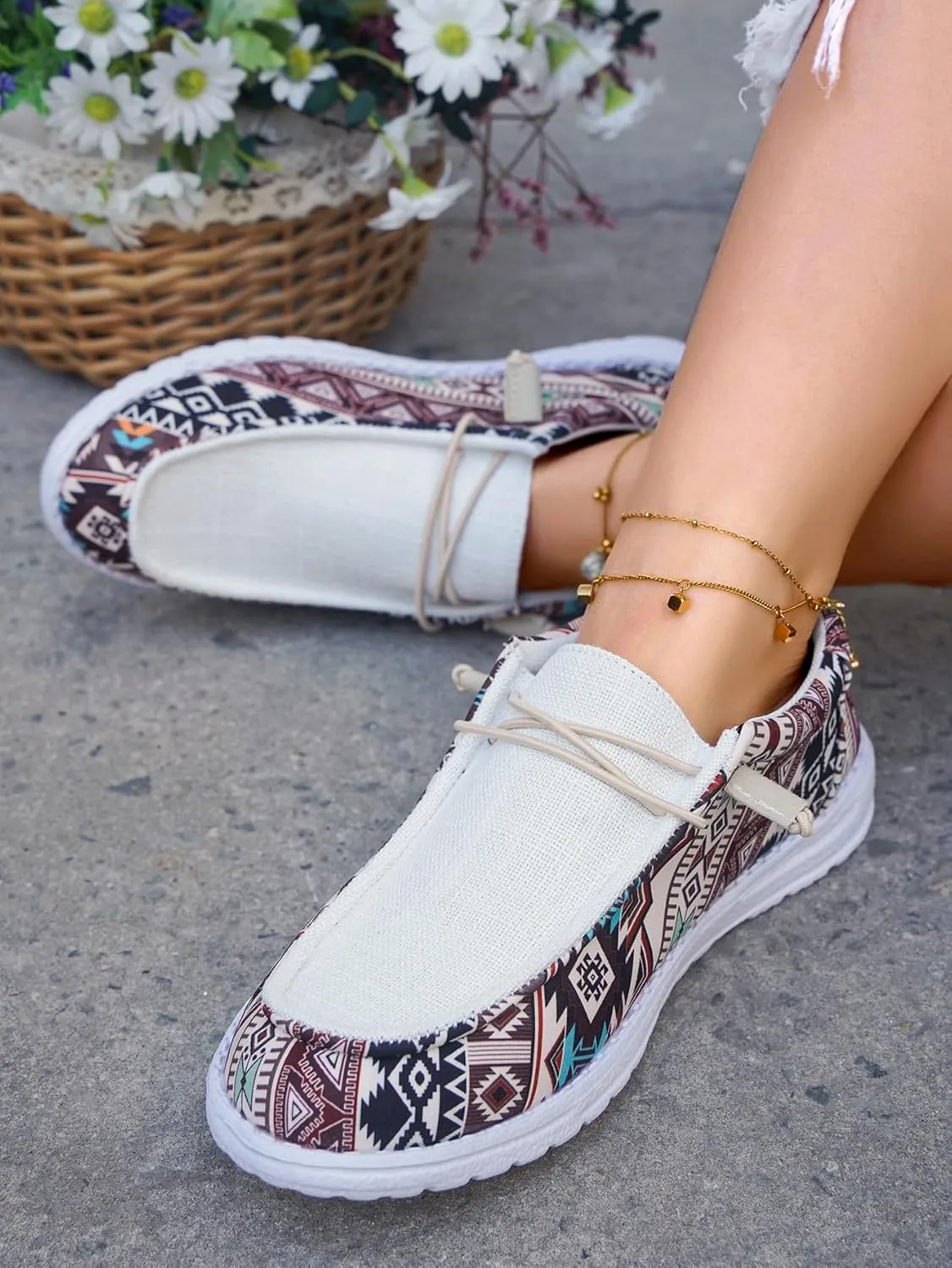 Unisex Lace-up Loafers Unique Pattern Print Canvas Slip-on Shoes Bohemian Fashion Low Top Walking Driving Shoes,Lightweight Boat Breathable Flexible Casual for Daily Wear