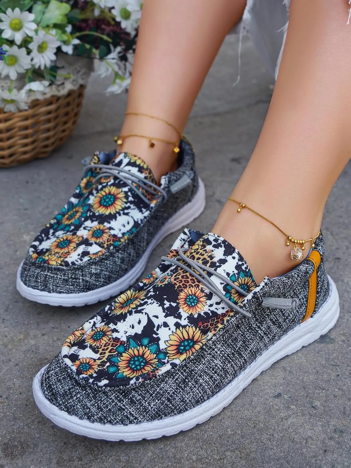 Unisex Lace-up Loafers Unique Pattern Print Canvas Slip-on Shoes Bohemian Fashion Low Top Walking Driving Shoes,Lightweight Boat Breathable Flexible Casual for Daily Wear