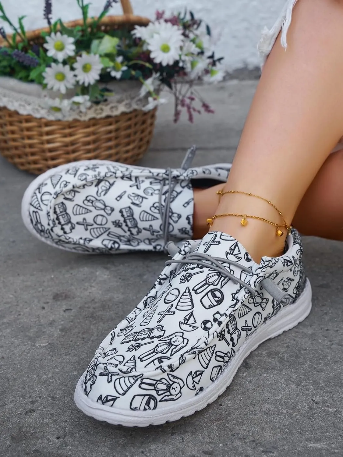 Unisex Lace-up Loafers Unique Pattern Print Canvas Slip-on Shoes Bohemian Fashion Low Top Walking Driving Shoes,Lightweight Boat Breathable Flexible Casual for Daily Wear