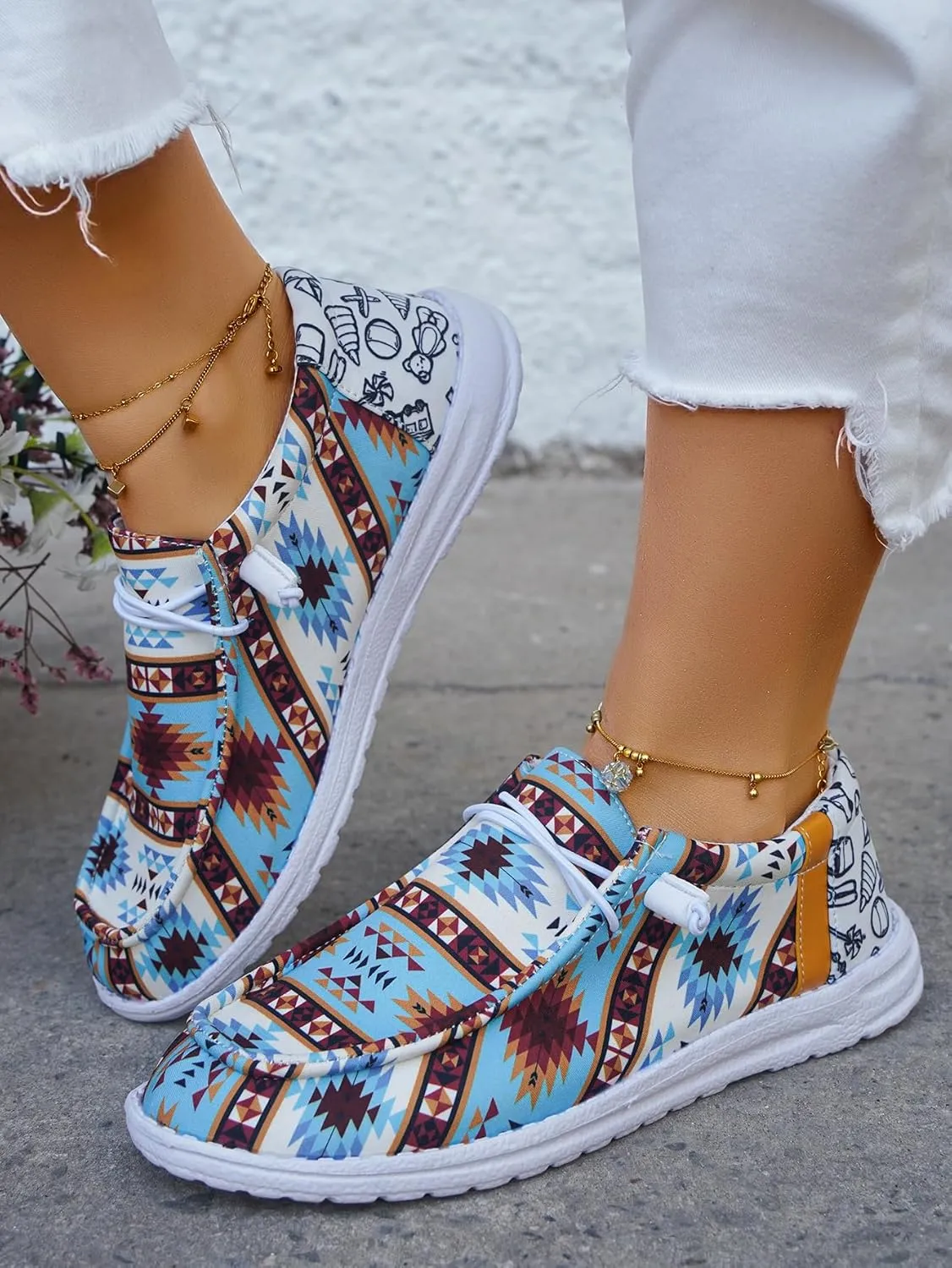 Unisex Lace-up Loafers Unique Pattern Print Canvas Slip-on Shoes Bohemian Fashion Low Top Walking Driving Shoes,Lightweight Boat Breathable Flexible Casual for Daily Wear