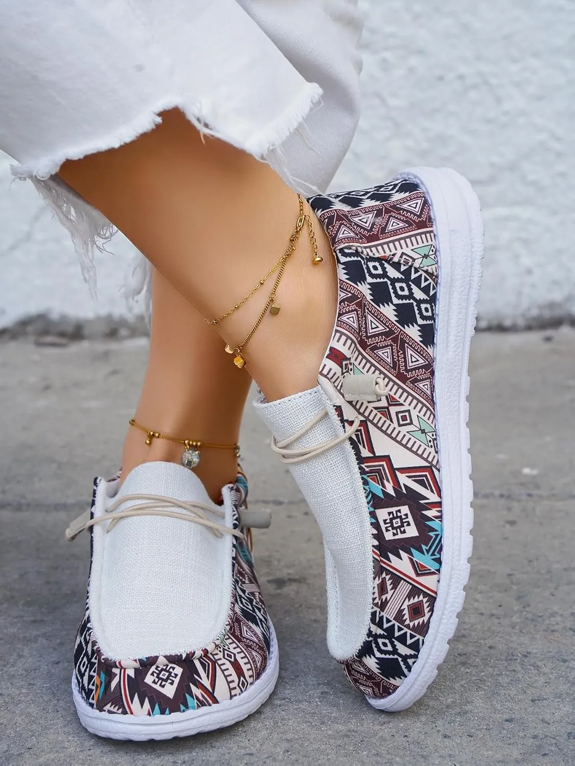 Unisex Lace-up Loafers Unique Pattern Print Canvas Slip-on Shoes Bohemian Fashion Low Top Walking Driving Shoes,Lightweight Boat Breathable Flexible Casual for Daily Wear