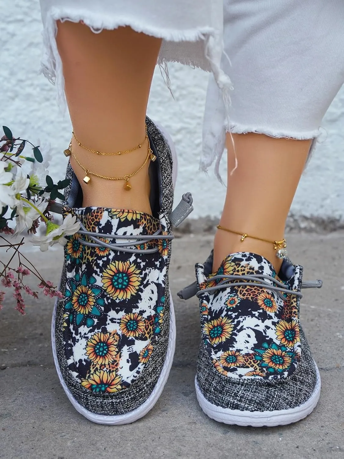 Unisex Lace-up Loafers Unique Pattern Print Canvas Slip-on Shoes Bohemian Fashion Low Top Walking Driving Shoes,Lightweight Boat Breathable Flexible Casual for Daily Wear