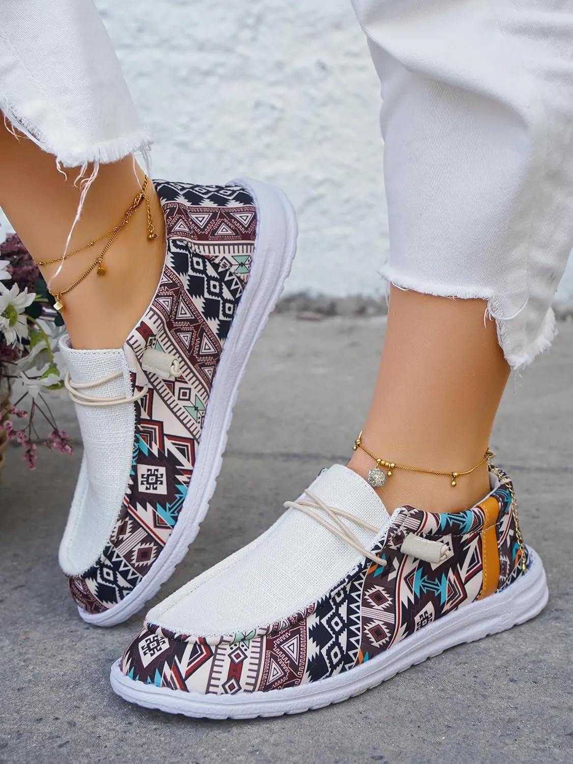 Unisex Lace-up Loafers Unique Pattern Print Canvas Slip-on Shoes Bohemian Fashion Low Top Walking Driving Shoes,Lightweight Boat Breathable Flexible Casual for Daily Wear