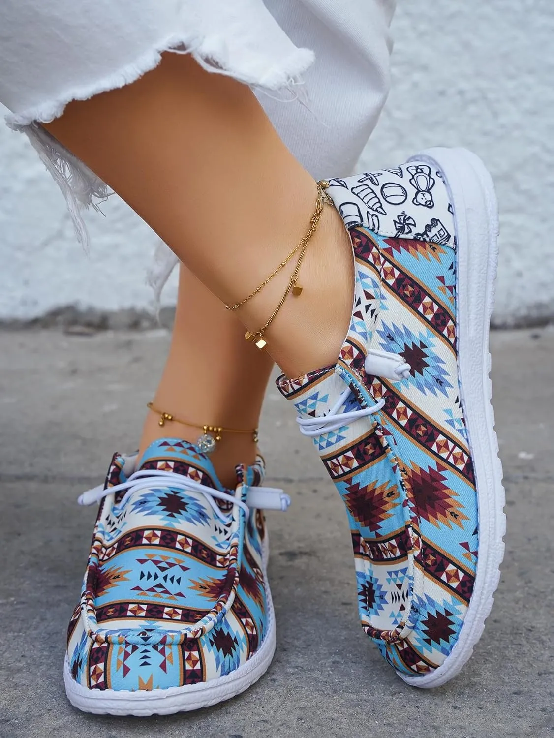 Unisex Lace-up Loafers Unique Pattern Print Canvas Slip-on Shoes Bohemian Fashion Low Top Walking Driving Shoes,Lightweight Boat Breathable Flexible Casual for Daily Wear
