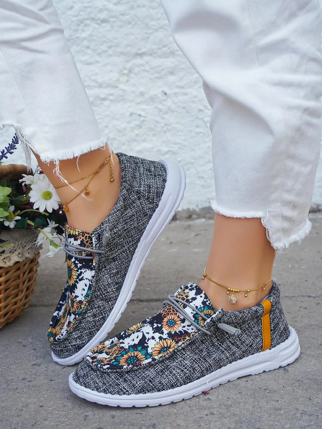 Unisex Lace-up Loafers Unique Pattern Print Canvas Slip-on Shoes Bohemian Fashion Low Top Walking Driving Shoes,Lightweight Boat Breathable Flexible Casual for Daily Wear