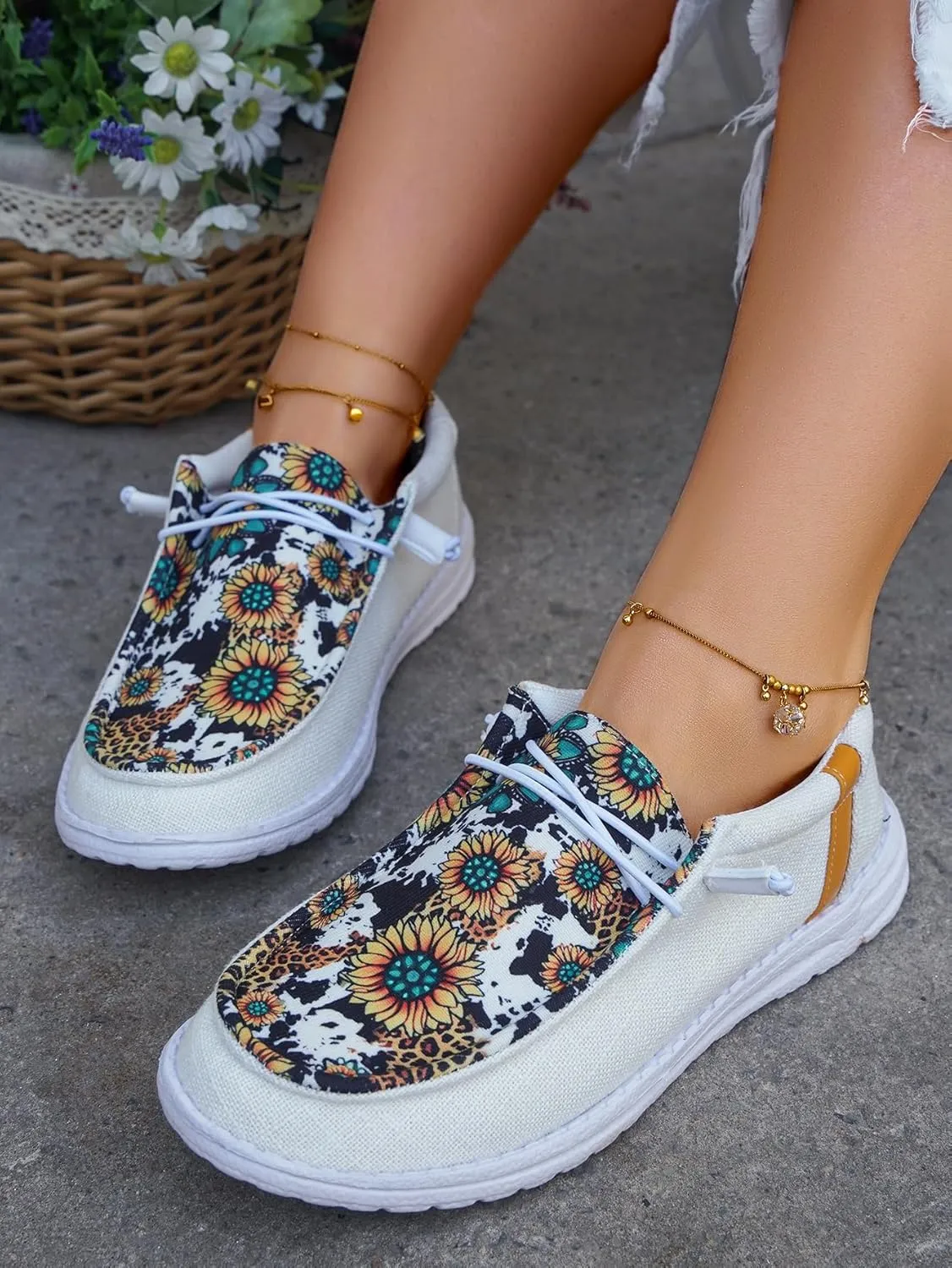 Unisex Lace-up Loafers Unique Pattern Print Canvas Slip-on Shoes Bohemian Fashion Low Top Walking Driving Shoes,Lightweight Boat Breathable Flexible Casual for Daily Wear