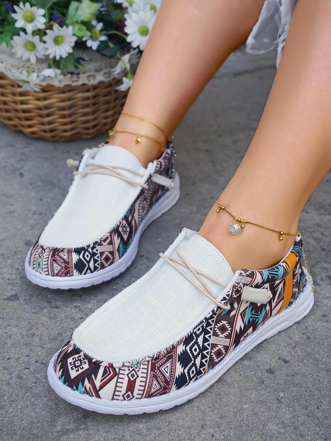 Unisex Lace-up Loafers Unique Pattern Print Canvas Slip-on Shoes Bohemian Fashion Low Top Walking Driving Shoes,Lightweight Boat Breathable Flexible Casual for Daily Wear