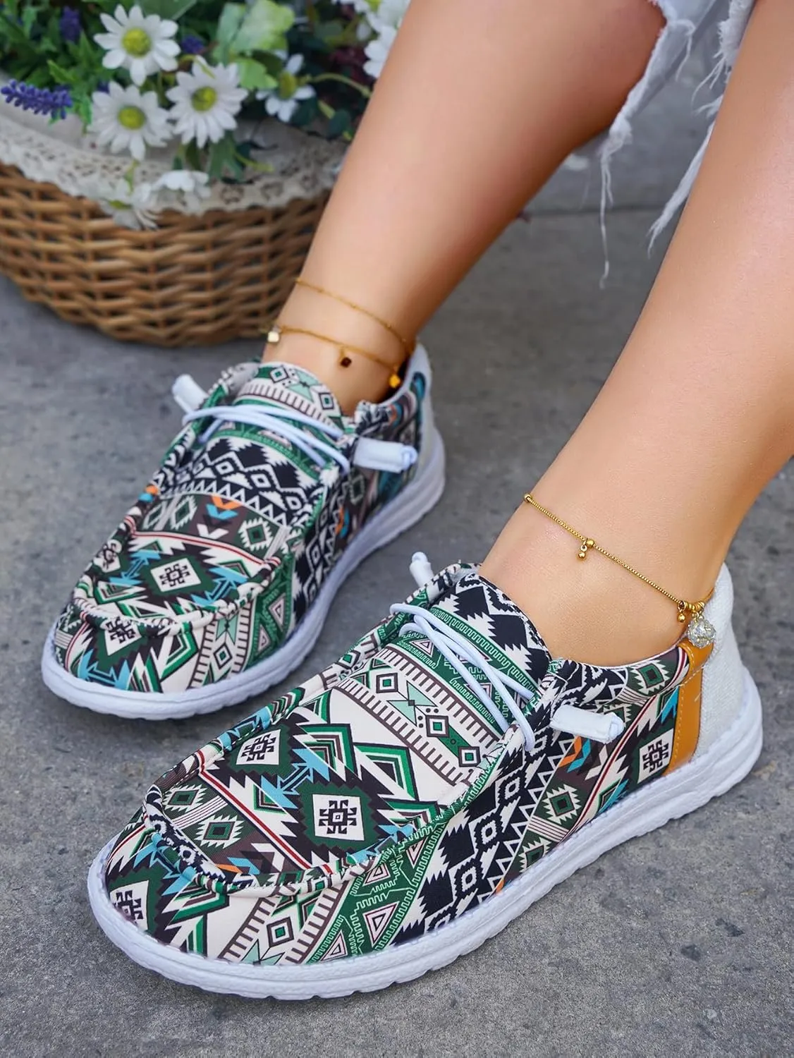 Unisex Lace-up Loafers Unique Pattern Print Canvas Slip-on Shoes Bohemian Fashion Low Top Walking Driving Shoes,Lightweight Boat Breathable Flexible Casual for Daily Wear