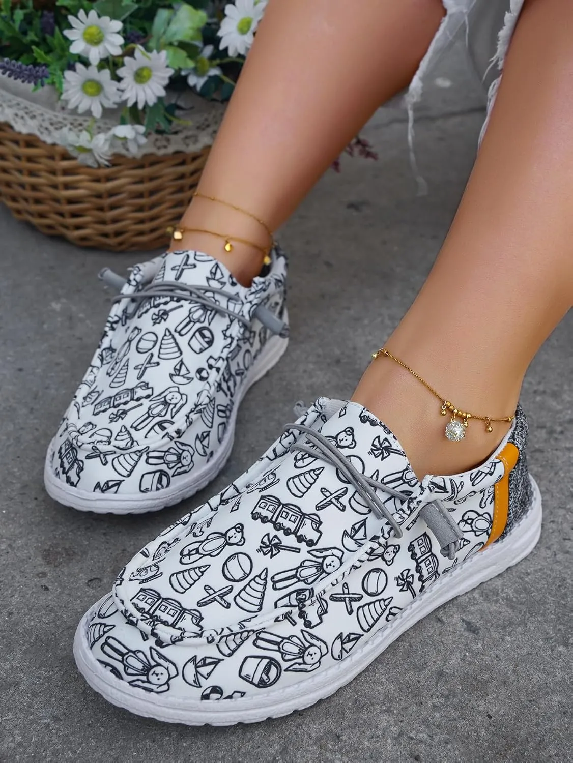 Unisex Lace-up Loafers Unique Pattern Print Canvas Slip-on Shoes Bohemian Fashion Low Top Walking Driving Shoes,Lightweight Boat Breathable Flexible Casual for Daily Wear
