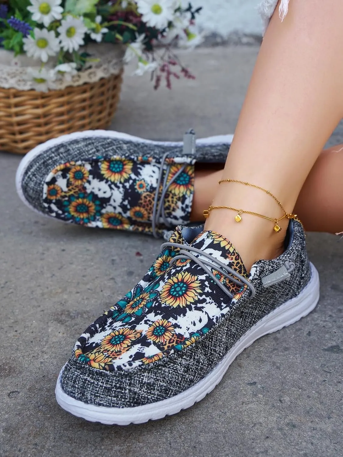 Unisex Lace-up Loafers Unique Pattern Print Canvas Slip-on Shoes Bohemian Fashion Low Top Walking Driving Shoes,Lightweight Boat Breathable Flexible Casual for Daily Wear