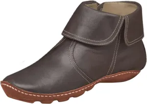 Vintage Women's Ankle Boots - Comfortable Leather Flat Boots With Round Toe and Side Zipper