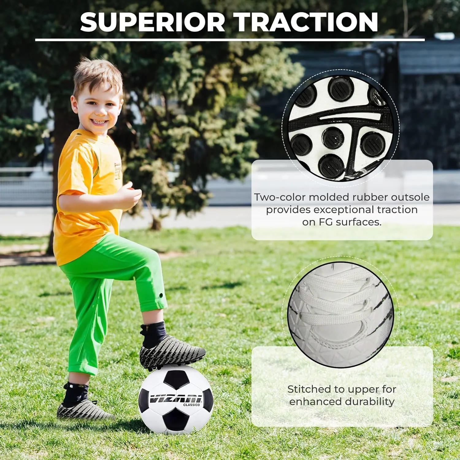 Vizari Bolt Firm Ground Youth Soccer Cleats for Boys and Girls | Textured Synthetic Leather Upper Kids Football Cleats with Polyurethane Sole for Comfort and Traction