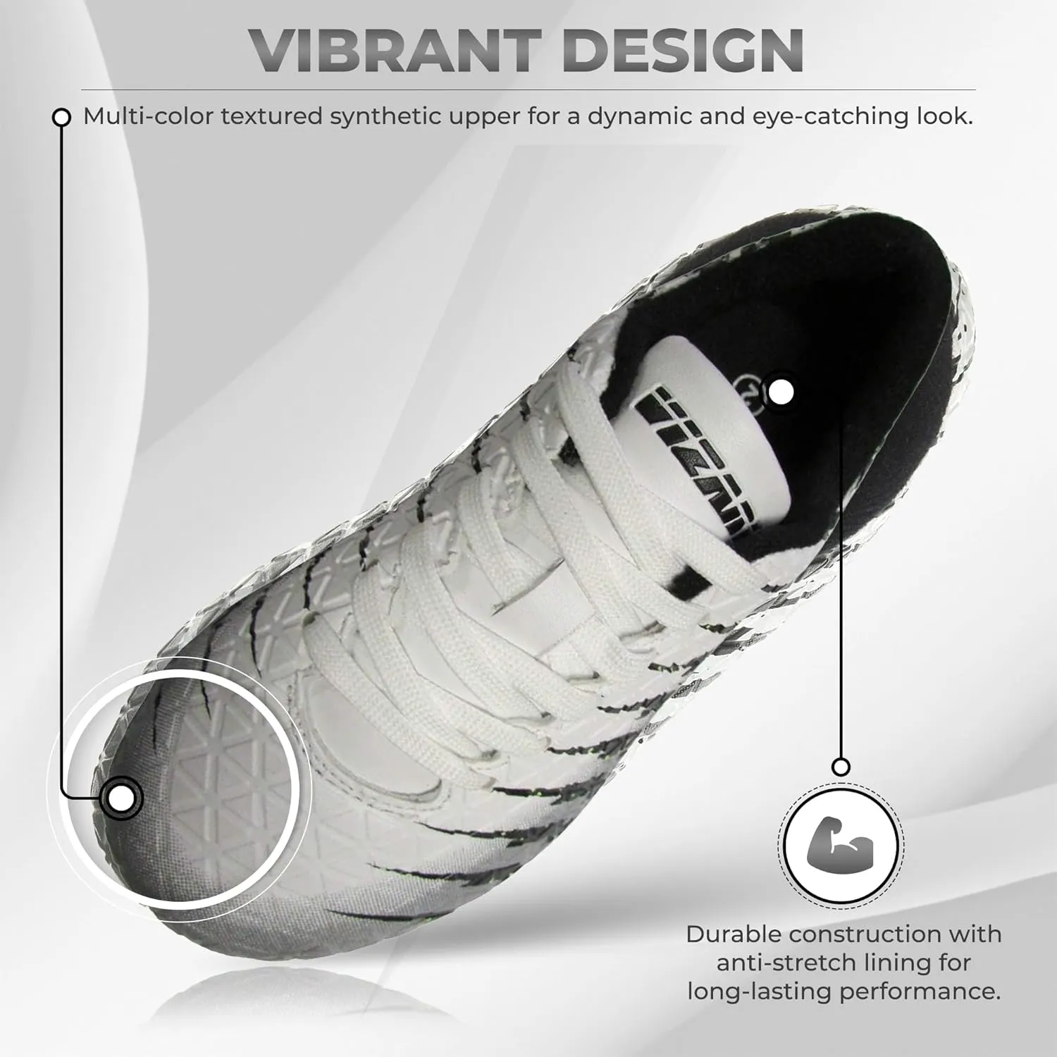 Vizari Bolt Firm Ground Youth Soccer Cleats for Boys and Girls | Textured Synthetic Leather Upper Kids Football Cleats with Polyurethane Sole for Comfort and Traction