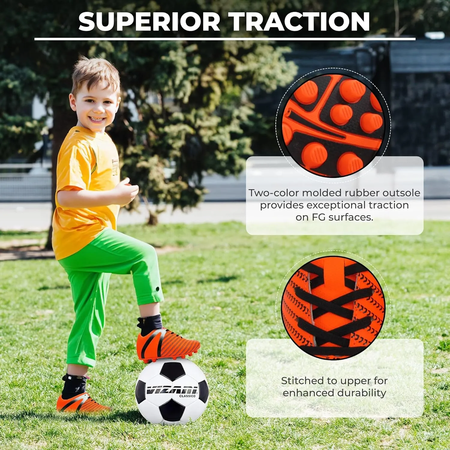 Vizari Impact Firm Ground Kids Soccer Cleats | Lightweight & Durable Girls and Boys Soccer Cleats with Excellent Traction | Unisex Football Shoes with Padded Heel & Anti-Stretch Lining