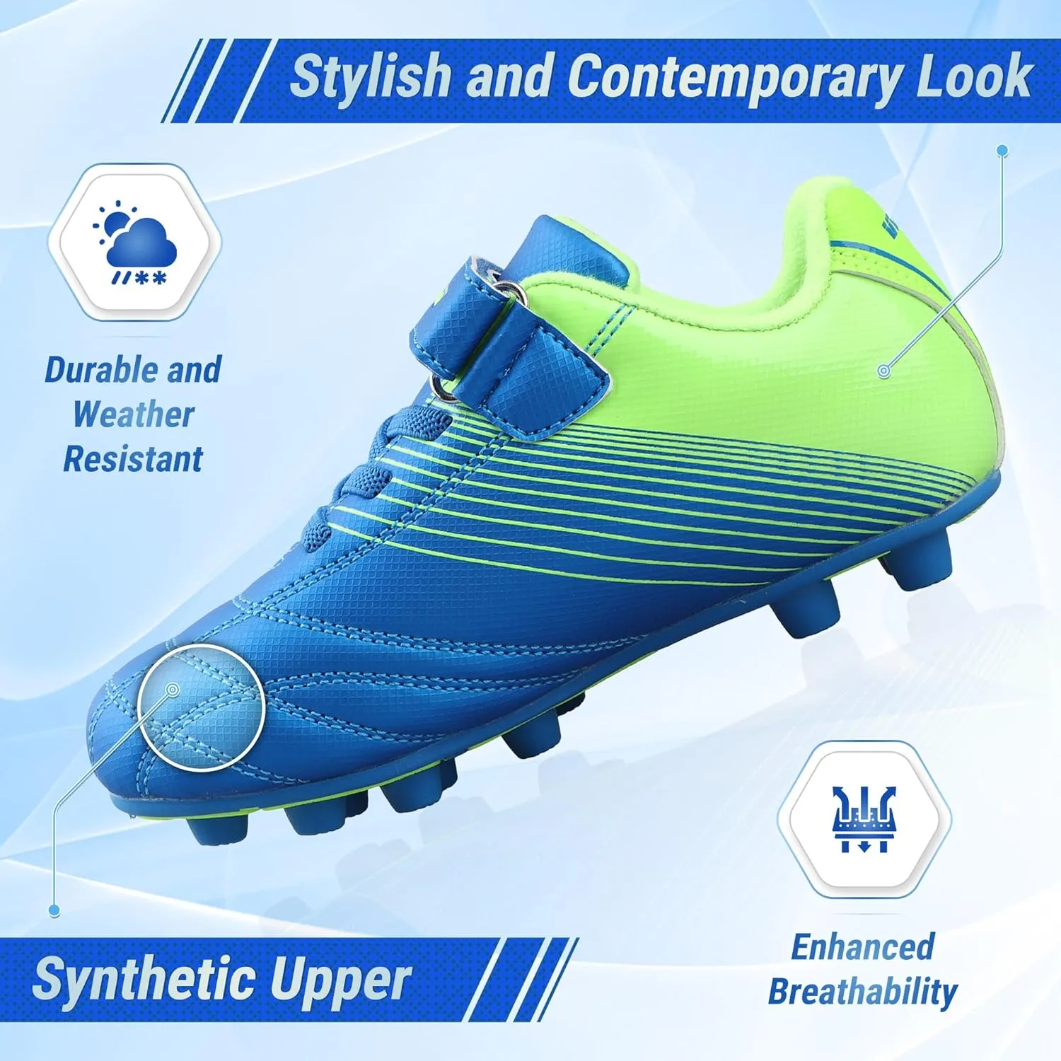 Vizari Loma FG Soccer Cleats for Kids | Firm Ground Shoes with Hook & Loop Closure | Synthetic Upper Toddler Shoes with Rubber Sole for Enhanced Performance and Traction | Ideal for Boys & Girls