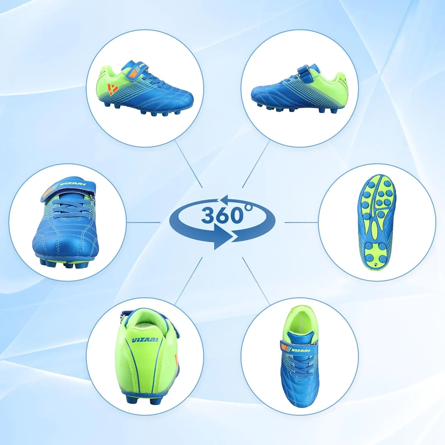 Vizari Loma FG Soccer Cleats for Kids | Firm Ground Shoes with Hook & Loop Closure | Synthetic Upper Toddler Shoes with Rubber Sole for Enhanced Performance and Traction | Ideal for Boys & Girls